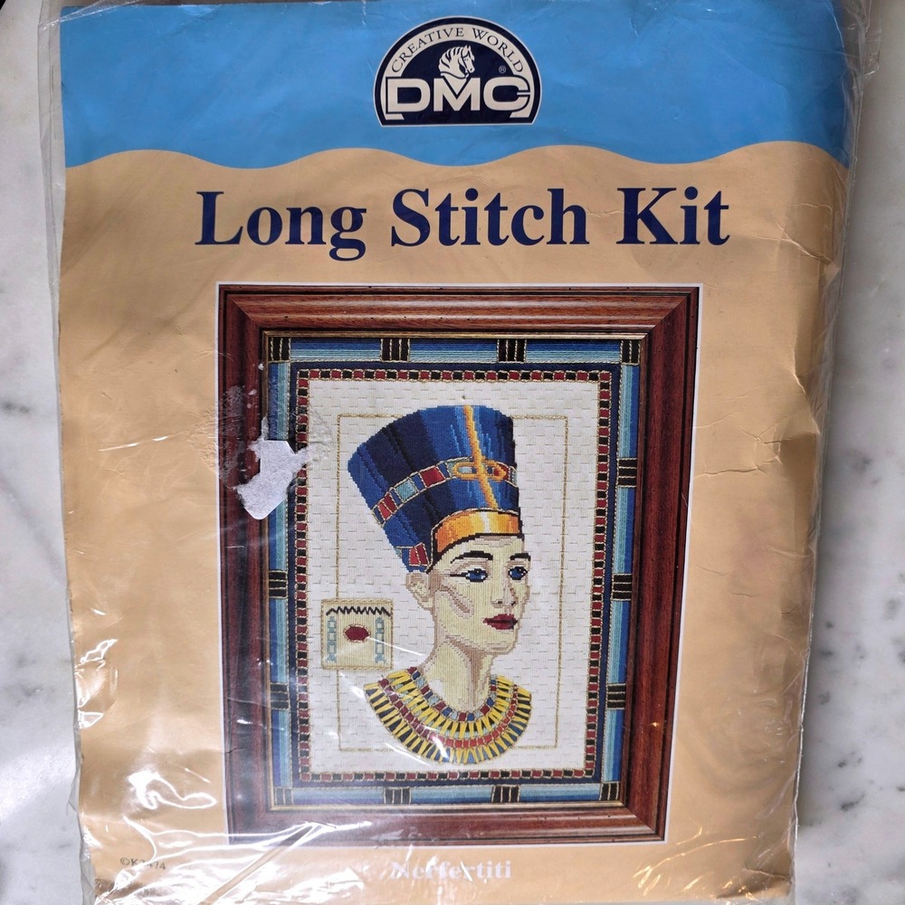 DMC Long Stitch Kit Nefertiti Egyptian Queen Portrait K3474 Vintage Needlepoint